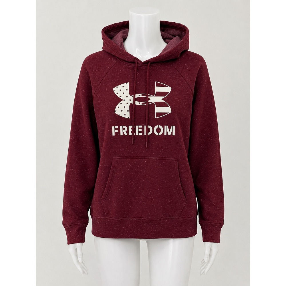 Under Armour Freedom Hoodie Womens XL Burgundy Maroon Speckled Flag Pullover